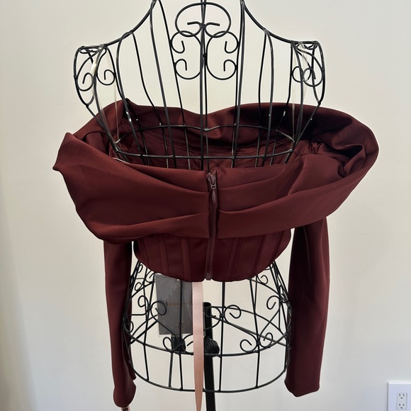 Morgan Burgundy Off the Shoulder Long Sleeve Corset Top House of CB - Picture 4 of 5